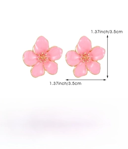 Detailansicht der rosa Blumenohrringe aus Zinklegierung mit Maßen und Produktspezifikationen