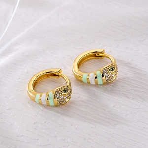 18K gold plated snake hoop earrings with zircon pavé and colorful enamel stripes