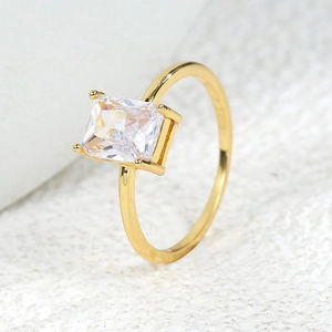 Elegant gold-plated ring with a minimalist square clear zircon gemstone for women