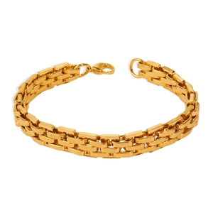 Vintage style gold-plated titanium tank chain bracelet with a brushed metal texture