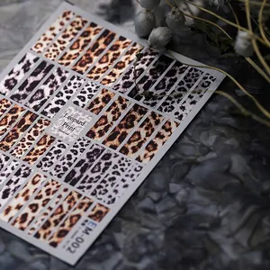 Autocollants pour ongles motif léopard EM-002 avec finition dorée métallisée