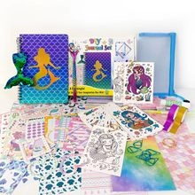 DIY mermaid journal set with purple notebook stickers and craft accessories for girls