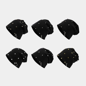 Bonnet En Tricot Punk Avec Anneaux Métalliques Rivets Coton Slouchy Streetwear Hip Hop Pour Hommes Femmes