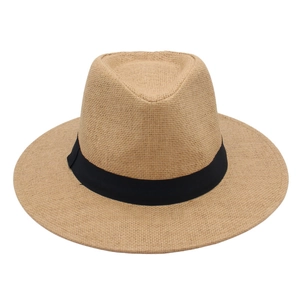 Detailed top view of a breathable straw fedora featuring a black ribbon band