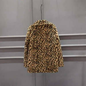 Faux fur leopard print mid-length coat for women featuring a classic brown and black pattern