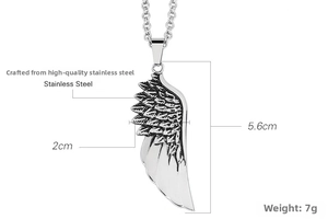 Detailed size specifications of the stainless steel feather wing pendant necklace
