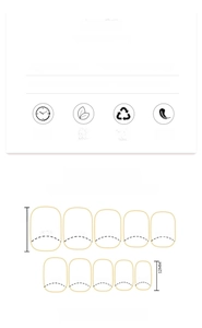 Detailed size chart for press-on nails showing 24 pieces in 12 fit sizes for women