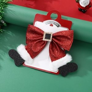 Christmas Hair Clip Sequin Bow With Santa Elf Legs Faux Fur Duckbill Barrette Festive Holiday Party Accessories