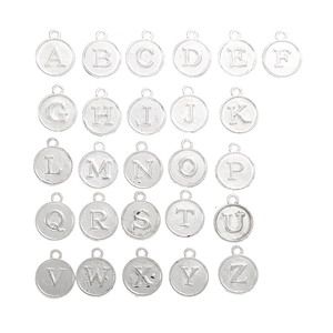Set of 26 silver round alloy A-Z alphabet charms for DIY jewelry making pendants