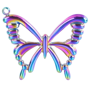 Pendentif papillon en acier inoxydable arc-en-ciel avec finition irisée et détails nets