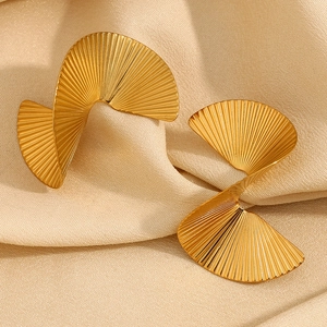 Twisted Fan Shape Earrings Stainless Steel 18K Gold Plated Geometric Textured Spiral Chic Modern Jewelry For Women