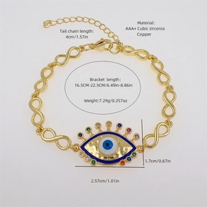 18K gold plated infinity link bracelet with colorful AAA+ zircon evil eye pendant
