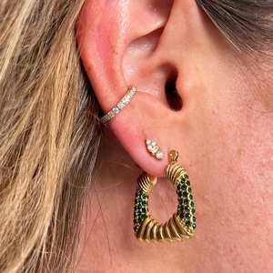 Vintage 18K Gold Plated Stainless Steel Geometric Hoop Earrings With Green Zircon For Women Trendy Fashion Jewelry