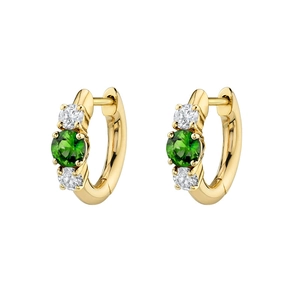 S925 silver post gold huggie earrings with central green zircon and white side stones