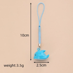 Blue resin dolphin charm phone strap with 2.5cm width and 10cm total length