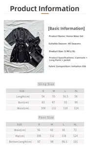 Tableau des tailles détaillé pour ensemble de pyjama en satin avec caraco et pantalon