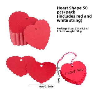 50-piece red heart-shaped kraft gift tags with scalloped edges and red-white cotton string