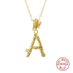 Initial Letter Pendant Necklace 925 Sterling Silver With Zircon French Retro Molten Texture Gold Plated Jewelry For Women