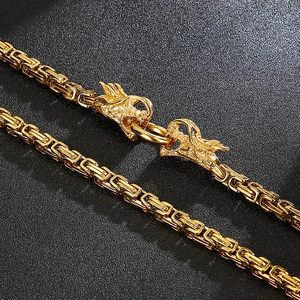 Men Stainless Steel Byzantine Chain Necklace With Dragon Lion Skull Head Clasp Punk Hip Hop Vintage Jewelry