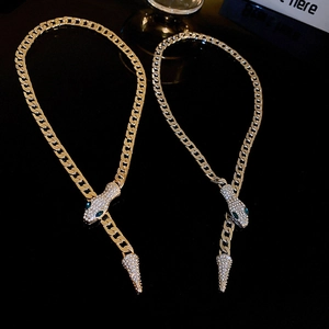 Exaggerated Snake Chain Necklace Alloy Rhinestone With Green Eyes Hip Hop Chunky Fashion Jewelry For Women
