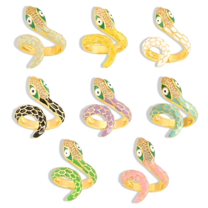 Eight colors of 18k gold plated snake rings with colorful enamel and zircon stones