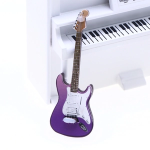 Miniature purple electric guitar and white piano model for dollhouse scene props
