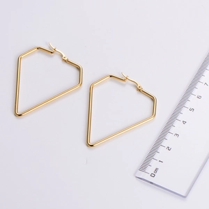 Minimalist geometric gold stainless steel earrings with diamond silhouette and size scale