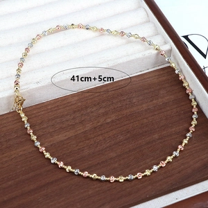 Three-tone beaded necklace in gold, silver, and rose gold with lobster clasp, 41+5cm