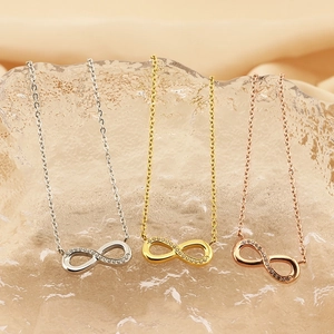 18K gold plated infinity necklaces with crystals in silver, gold and rose gold