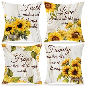 Detail view of 4-piece Halloween sunflower pillow covers with motivational quotes
