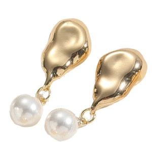 Elegant gold drop earrings with white natural pearls and emerald-style stone accents