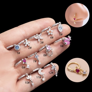 12 styles of nose rings with colorful zircon charms including hearts and butterflies