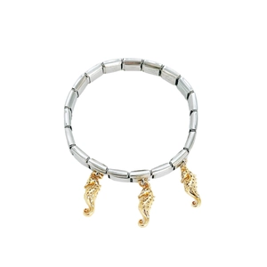 Italian modular stainless steel bracelet with golden seahorse charms and small rhinestones