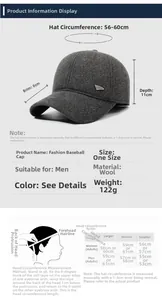 Size guide for men's winter baseball cap with 56-60cm circumference and measurement tips
