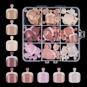 108pcs French style solid color press-on toe nails in a 9-slot transparent storage box