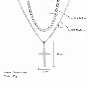 Detailed size specifications for double-layer cuban chain and cross pendant necklace