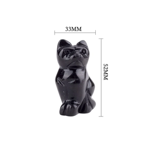Size dimensions of a hand-carved black stone cat figurine in 33mm and 52mm measurements