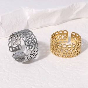 Hollow geometric patterns open rings in gold and silver finish for women minimalist style