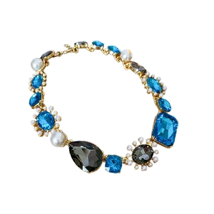 Vintage water drop and square crystal necklace set with elegant pearls and gold chain