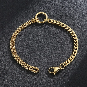 Dual-layer gold stainless steel chain bracelet with minimalist ring clasp for men and women
