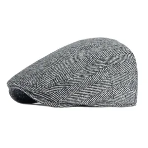 Béret gris à chevrons en laine au style vintage britannique pour hommes et femmes