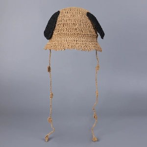 Handmade woven sun hat with cute long puppy ears and chin straps for children