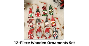 Set of 12 hand-painted wooden Christmas gnome ornaments with rustic jute rope ties