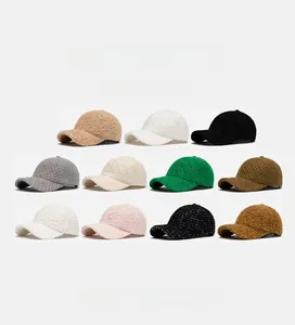 Grid display of warm lamb wool baseball caps in eleven colors with soft top structure