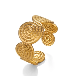 Adjustable gold spiraled stainless steel ring with a vintage textured coil design