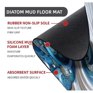 Detail showing the multi-layer diatom mud floor mat with rubber non-slip bottom and blue spiral
