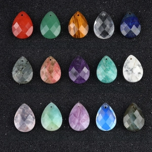 Variety set of 15 faceted teardrop natural agate pendants for DIY jewelry making
