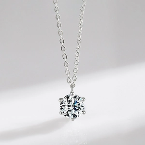 Elegant S925 sterling silver necklace with a brilliant six-prong solitaire diamond pendant