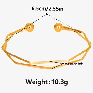 Detailed size chart for 18K gold plated cuff showing 6.5cm diameter and 10.3g weight