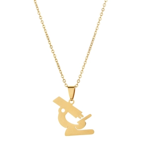Minimalist gold microscope pendant necklace in stainless steel with a delicate link chain